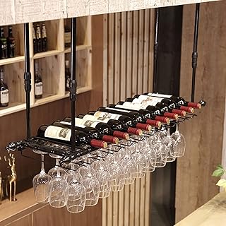 Czarny żelazo wiszące wiszące wina szklane stojak, szampan czara uchwyt na piekiera do przechowywania, sufitowe stojaki na wino butelek wyświetlacza na barze restauracji (Size : 140x30cm)