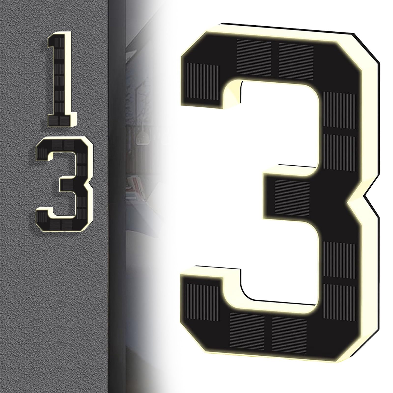 2026 New 7 Inch Solar Lighted House Numbers For Outside Light Up Address Numbers House No Drill Adhesive Or Screw Mount IP65 LED Illuminated Exterior Modern Address Sign Dusk To Dawn (3)