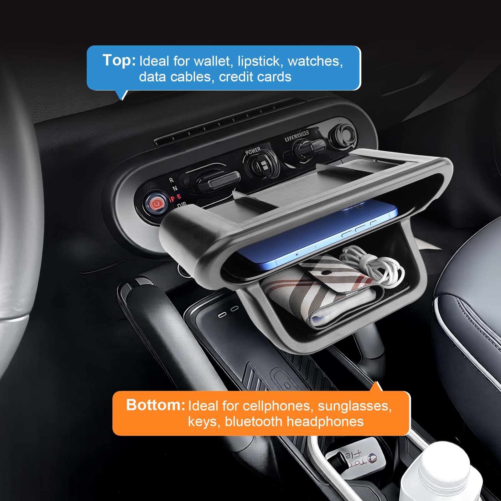 Caja de almacenamiento para consola central compatible con Mini Cooper J01 J05 2024-2026, accesorios Mini Cooper reposabrazos central, guantera, reposabrazos organizador con alfombrilla