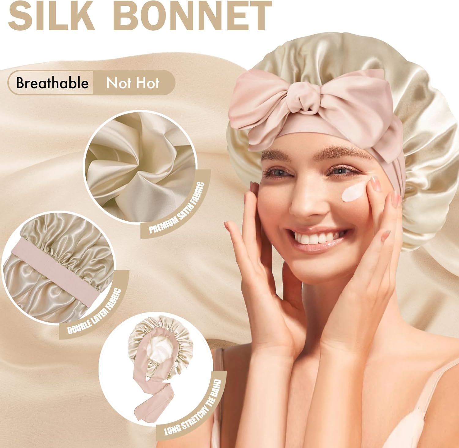 Silk Bonnet for Sleeping Women, Adjustable Soft Satin Lined Bonnet with Tie Band, Double Layer Sleep Night Cap - Image 6