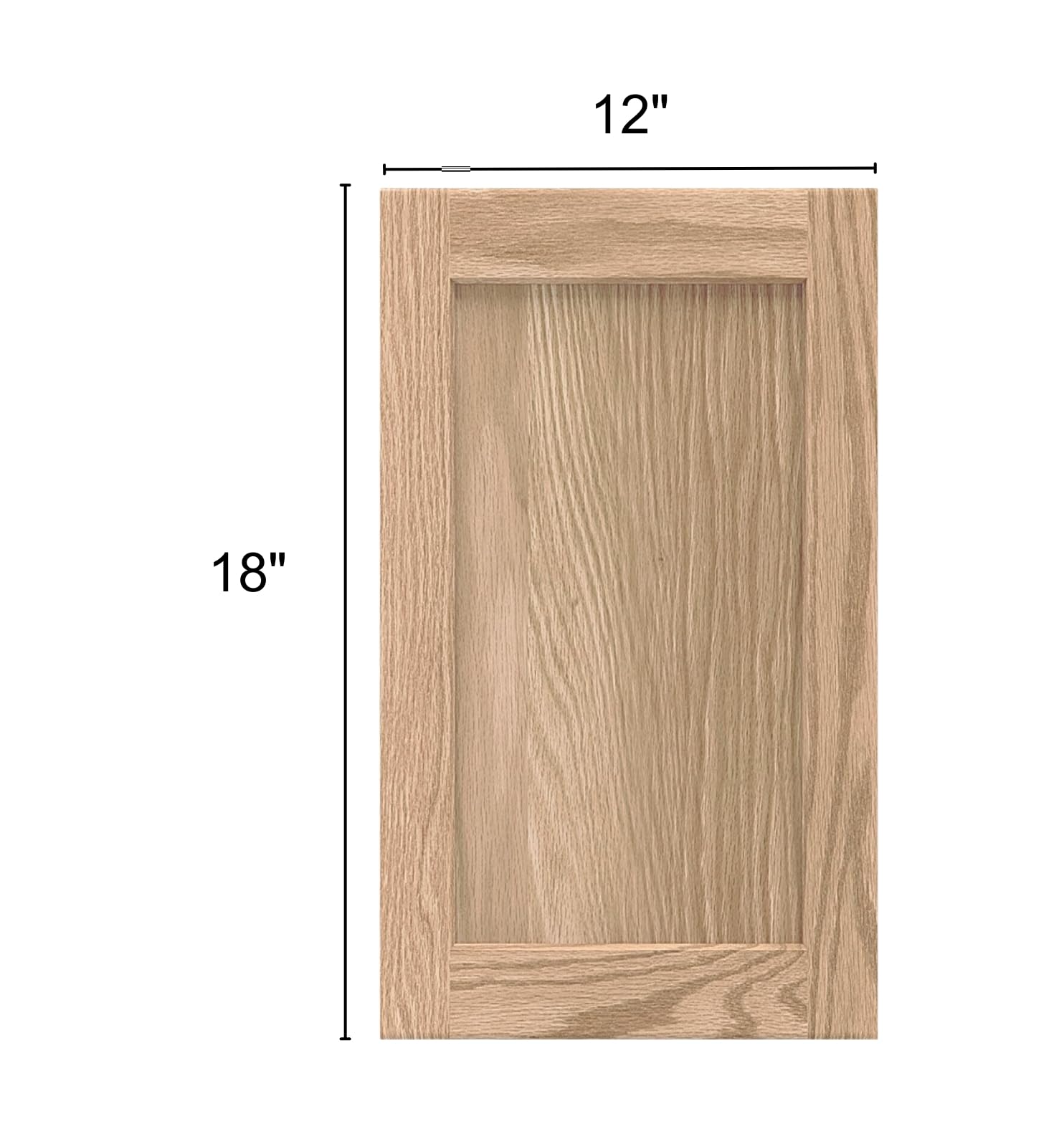 Puertas de repuesto de madera de roble macizo sin acabar, para recubrir cocina, cajones, alacenas, paneles de baño, estilo agitador, pintables, pintables, y perforables (18 x 12 pulgadas)