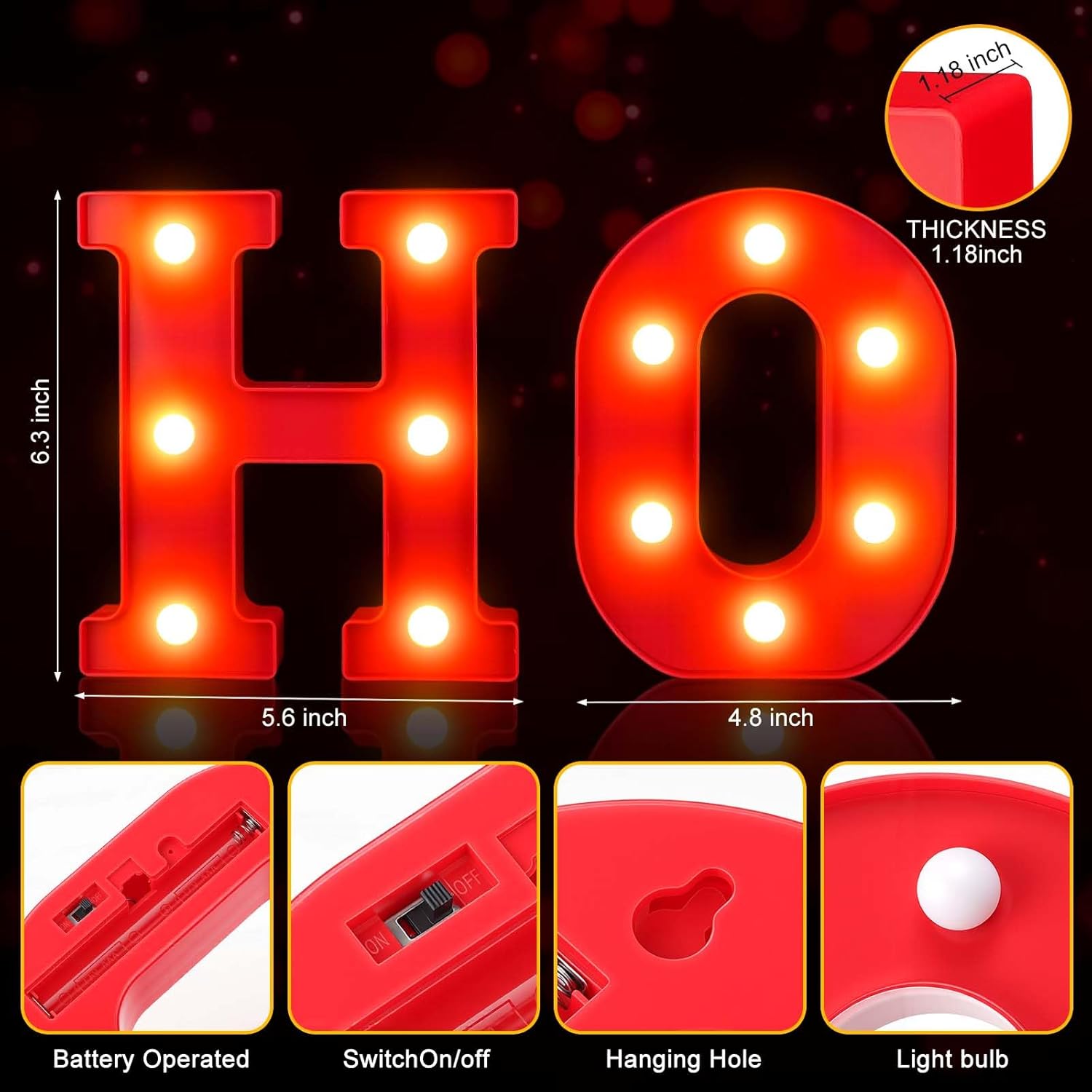 HOHOHO Christmas Light Up Letter Table Decorations, LED Marquee Lights Sign for Indoor Outdoor Home Bedroom Fireplace Bar Xmas Party Decor - Image 3