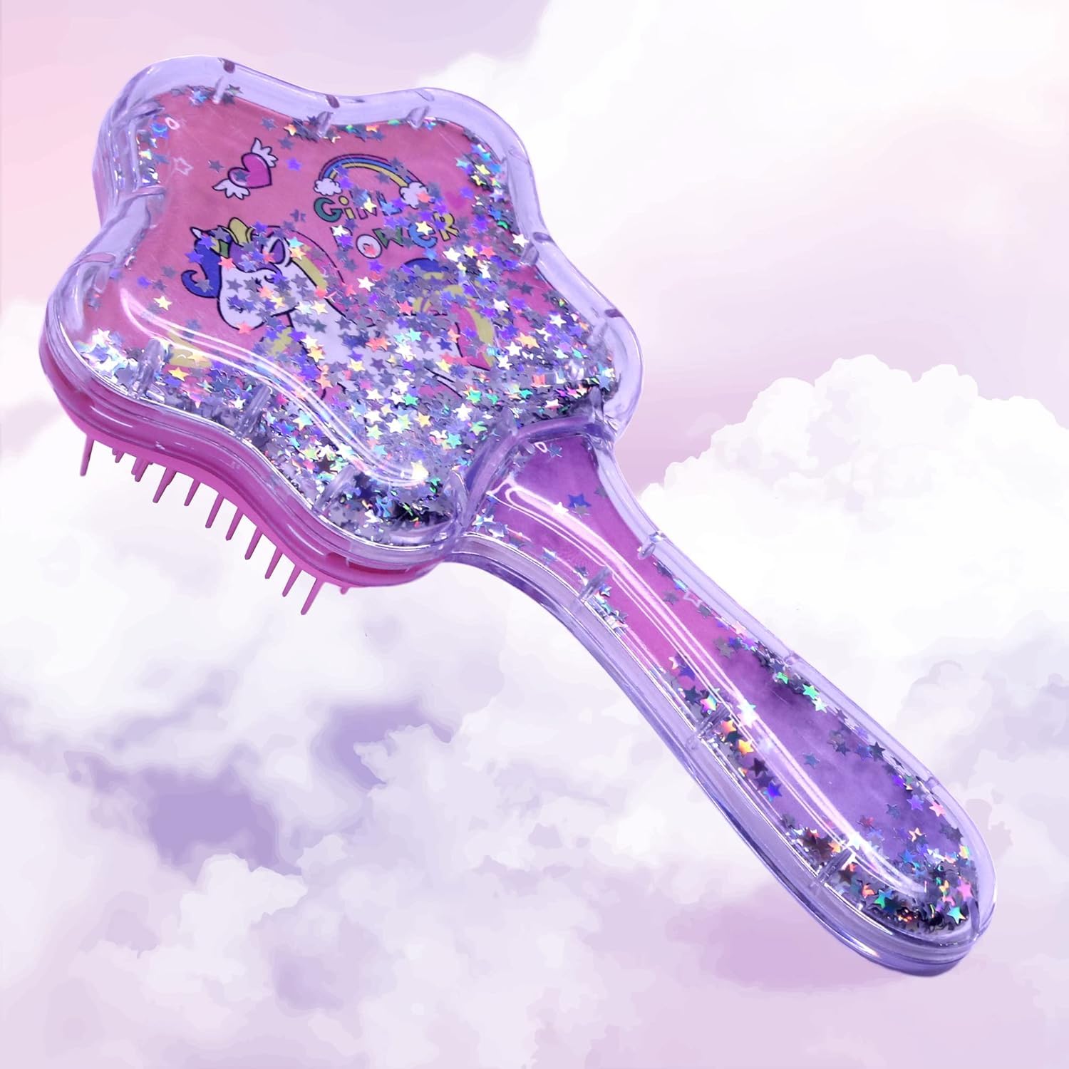 Generic Star-Shaped Hair Brush, Unicorn Design with Glitter, 17.5 cm Purple Detangling Comb for Children-image-31