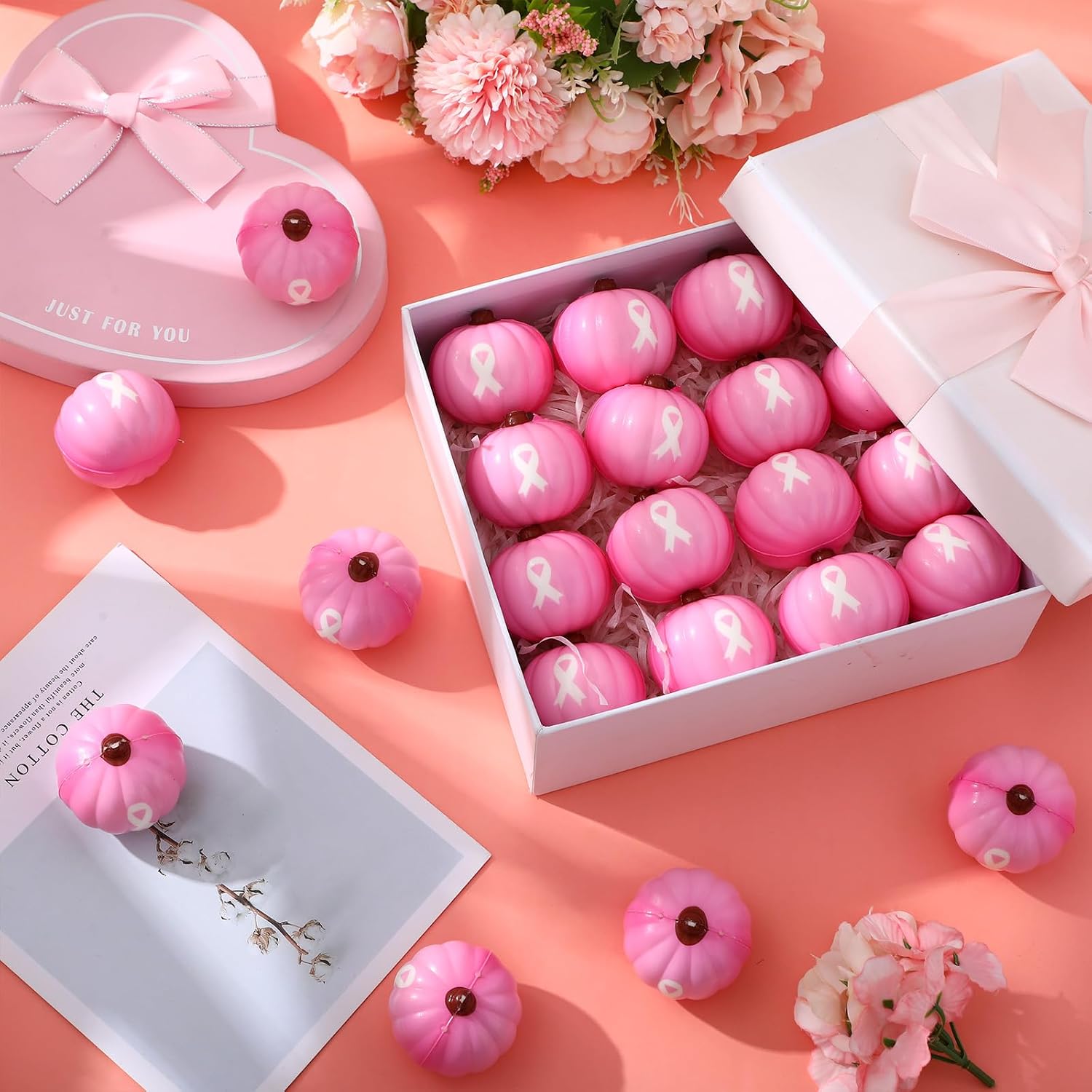 48 Pcs Novelty Breast Cancer Awareness Pumpkin Accessories Bulk for Women image 3