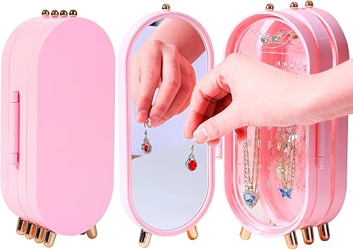 MUGFILWJ Soporte para aretes para mujer plegable de acrílico organizador de joyas con espejo adecuado para aretes de gota collares anillos diamantes