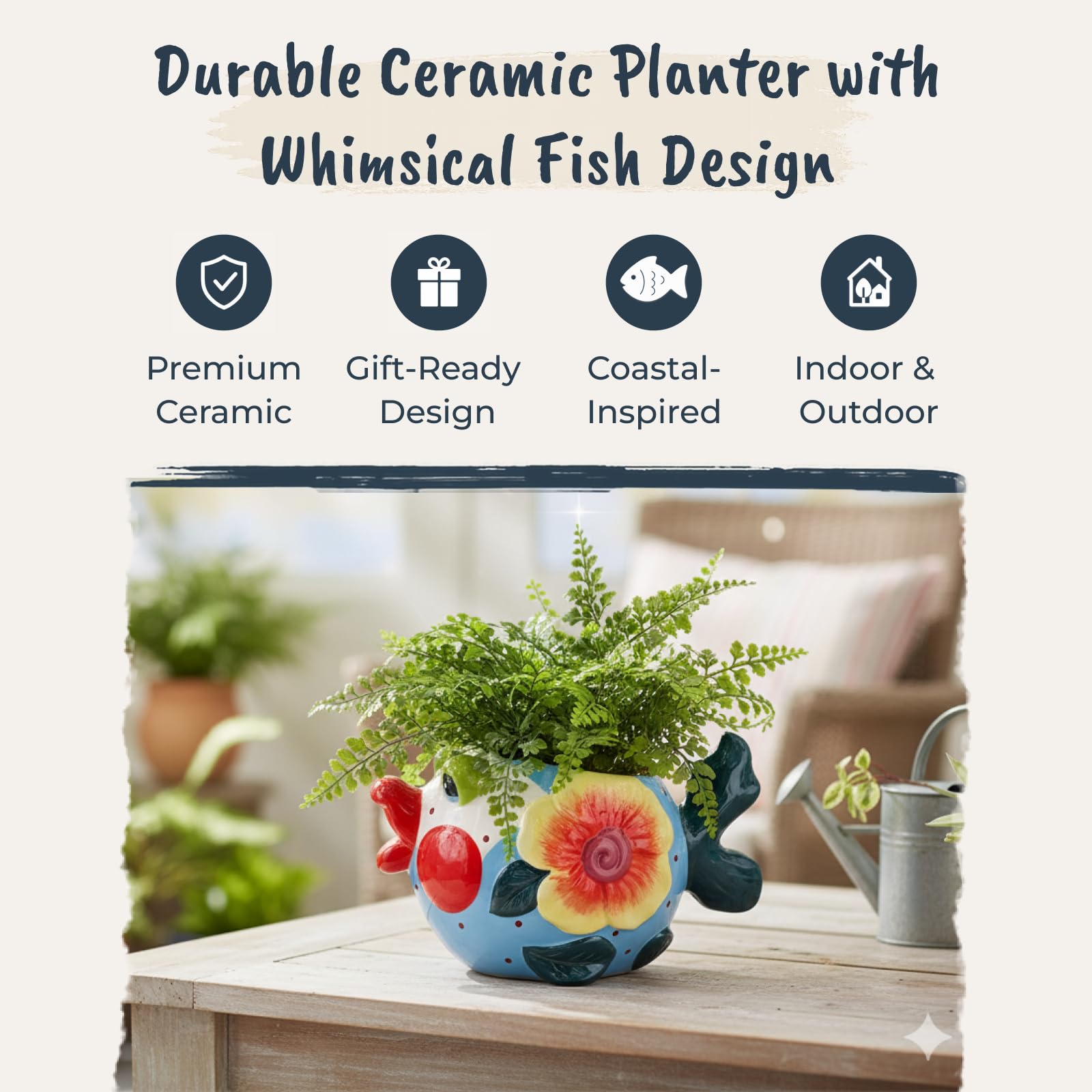 Amazon.com: Blue Sky Ceramic Fish 8“ Planter : Patio, Lawn & Garden