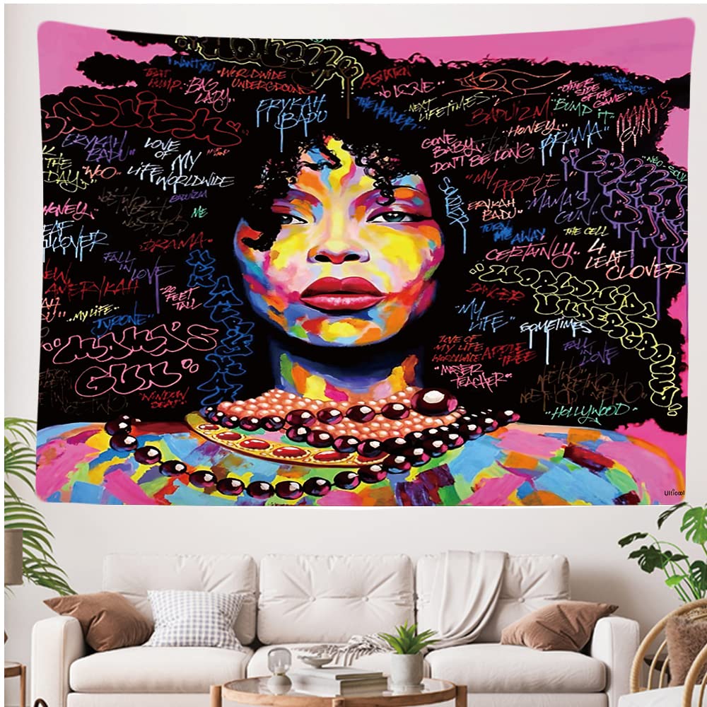 Ulticool, Frau Art Quotes Black Hair, Tapestry, 200 x 150 cm, Large Tapestry, Poster Decoration, Wallpaper, Picture - Image 4