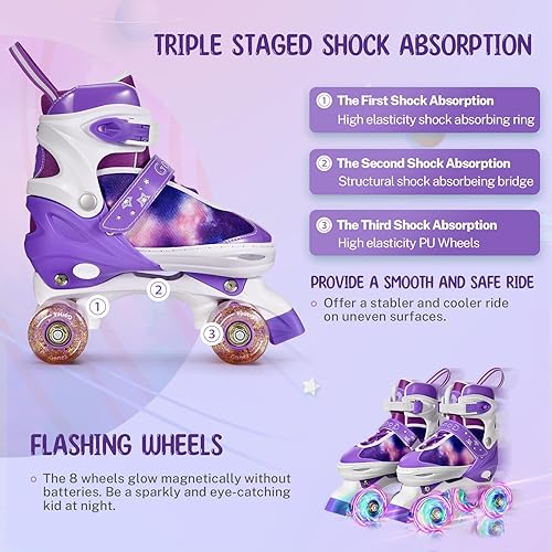 Miniatura 4 de Gonex Patines para niñas niños y mujeres con ruedas iluminadas y tamaños ajustables para interiores y exteriores Azul / Patchwork, Rosado, Morado