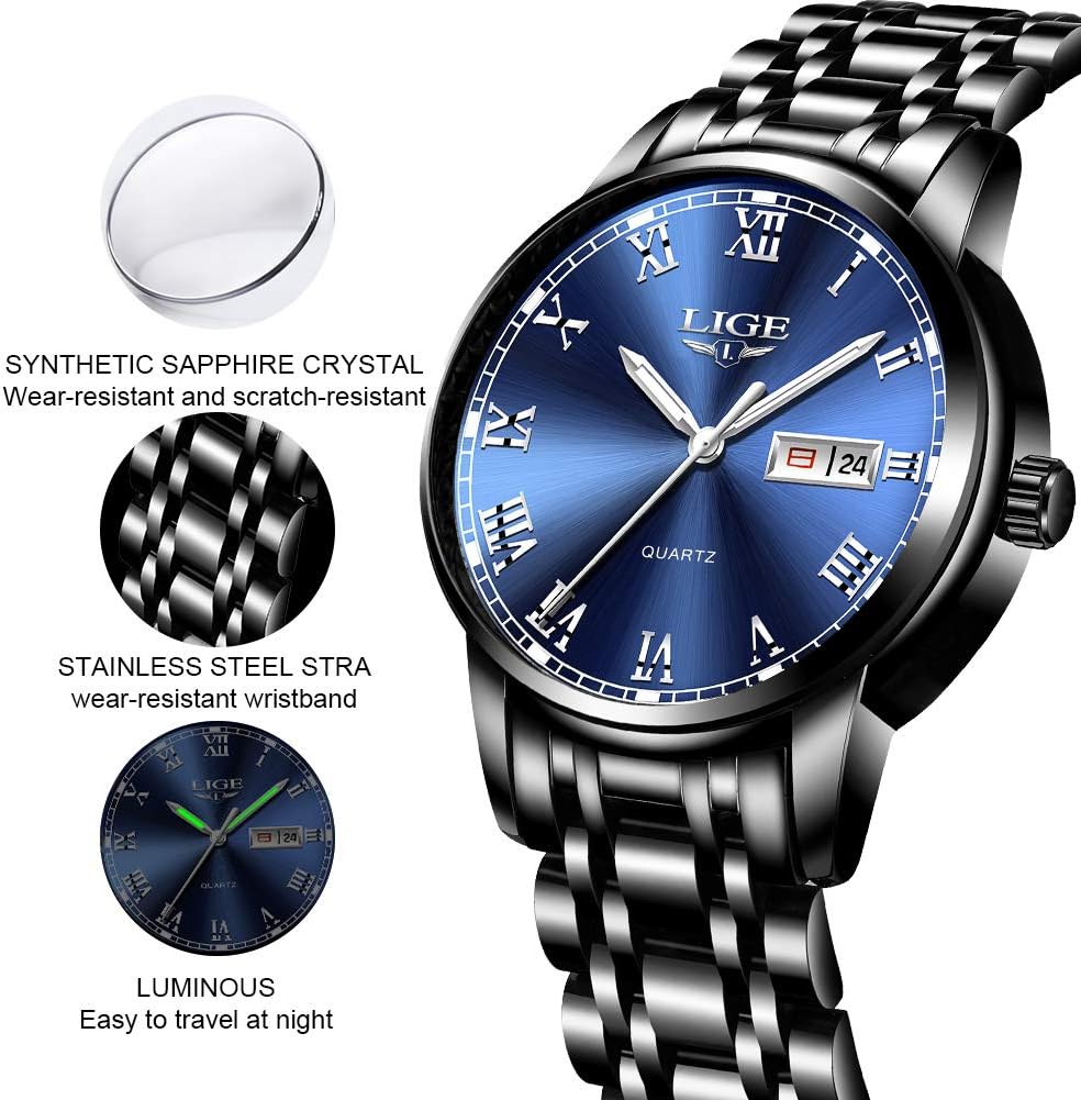 LIGE watch with water splashes, indicating 30M waterproof rating