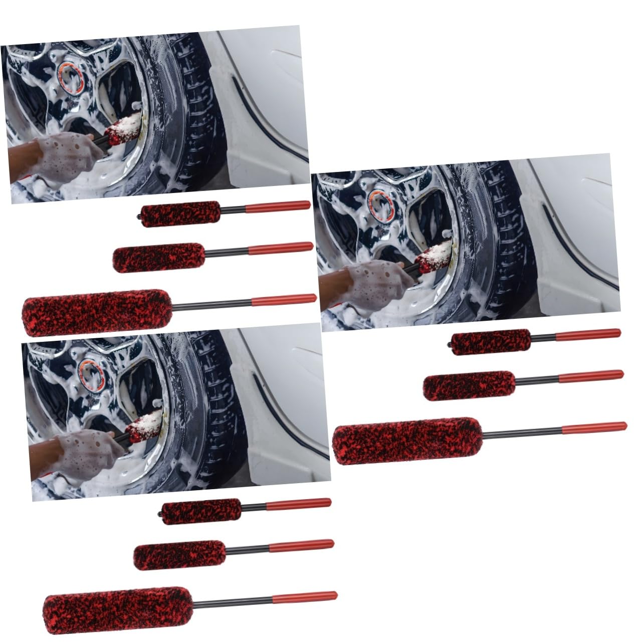 Amosfun 3 Series Cepillo para Llantas Detallado Flexible Chico Cepillos De Rueda Pincel Neumático Poderoso Lavar Ruedas Depurador De Llantas Limpiador Largo Automóvil Lana Rojo 3 Piezas*3
