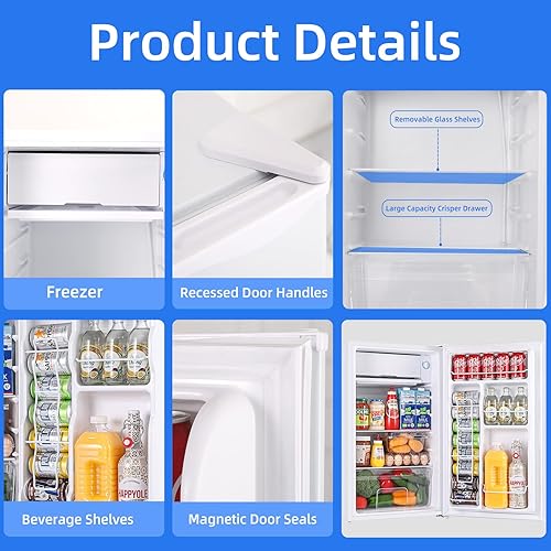 Miniatura 7 de BANGSON Mini refrigerador con congelador, 3.2 pies cúbicos, refrigerador pequeño de una sola puerta, eficiencia energética, bajo ruido, refrigerador