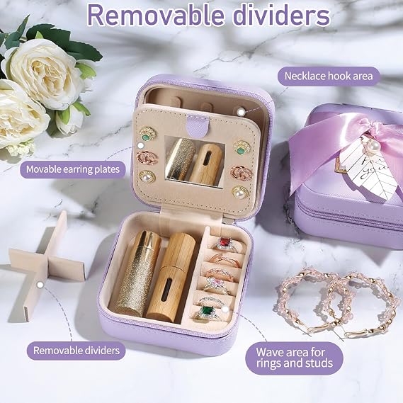 AYGXU Christmas Gifts for Women Travel Essential Jewelry Box Small Travel Jewelry Case Birthday Gift for Mom Teen Girls Travel Gifts for Girls Initial R Purple