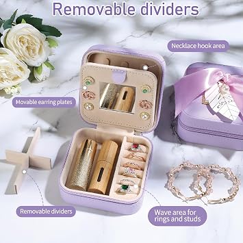 AYGXU Christmas Gifts for Women Travel Essential Jewelry Box Small Travel Jewelry Case Birthday Gift for Mom Teen Girls Travel Gifts for Girls Initial R Purple