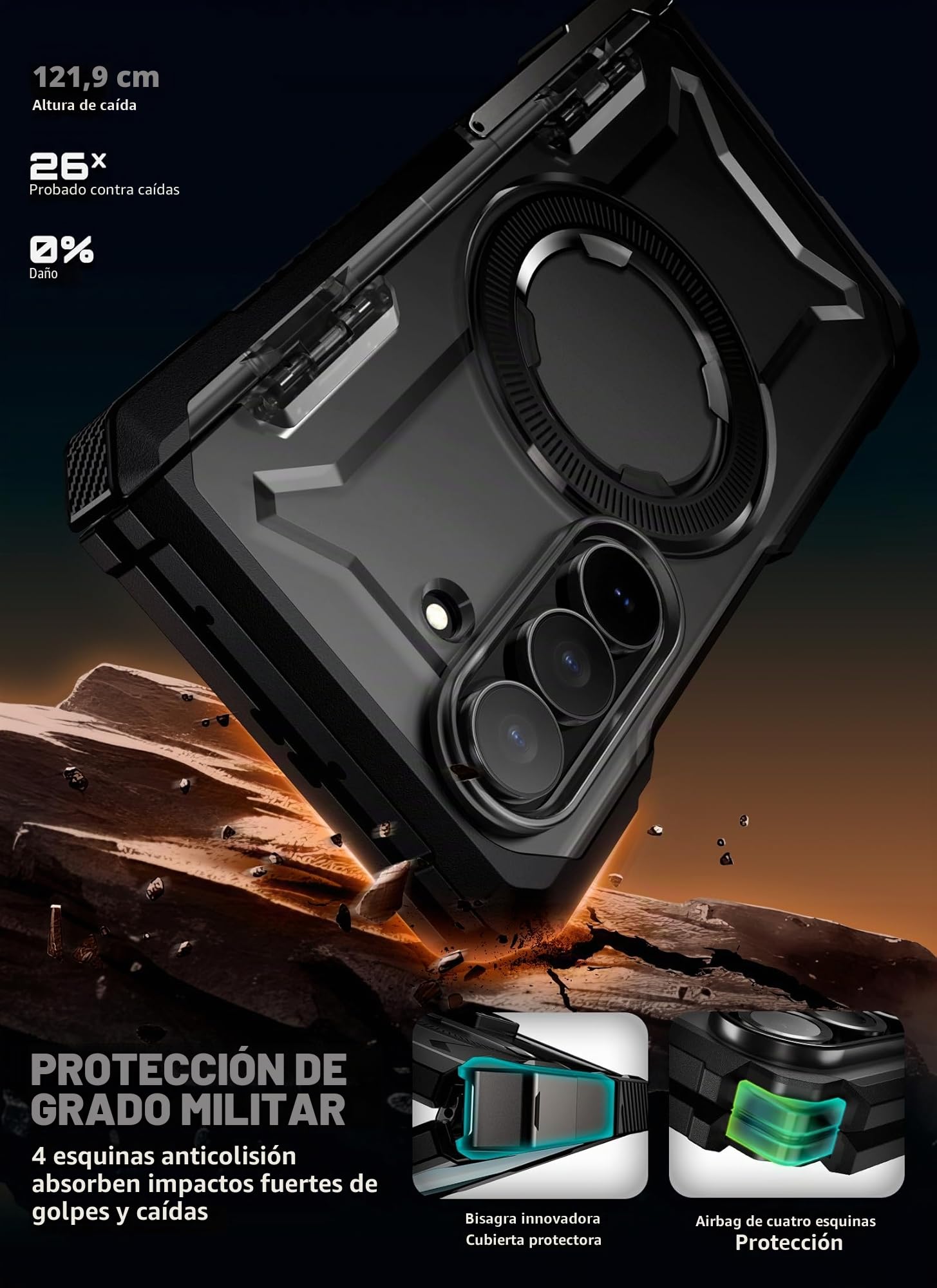 SUPCASE Funda para Samsung Galaxy ZFold 7 [UBGrip] con Soporte para Bocina y Protector Pantalla de Vidrio Templado Integrado [Protección de Bisagras] MagSafe Compatible Case (Negro)