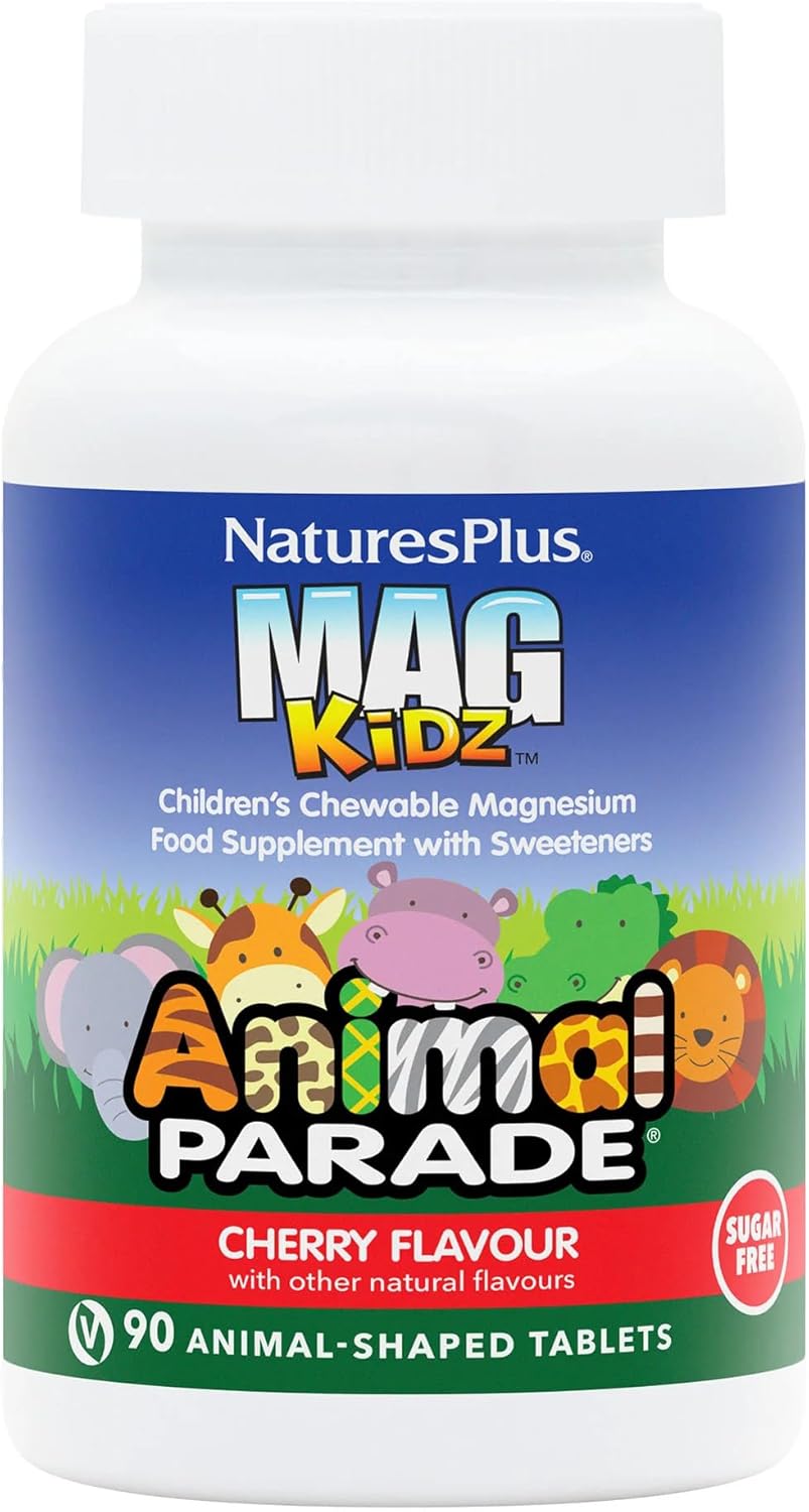 NaturesPlus Animal Parade MagKidz Children’s Magnesium Supplement – Natural Cherry Flavour, Teeth, Bones and Muscle Support – Gluten Free, Vegan – 90 Chewable Animal Shaped Tablets