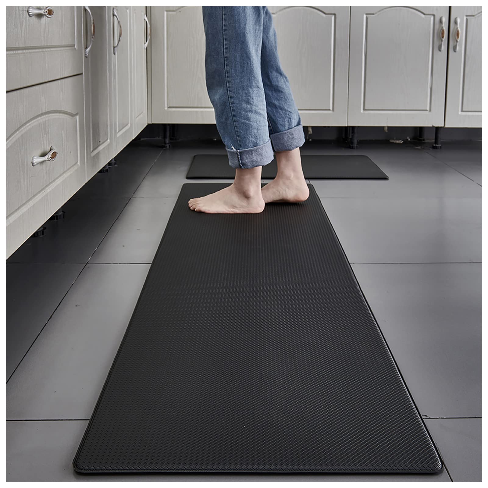 Tapis rembourré anti-fatigue – Tapis en mousse antidérapant et imperméable pour cuisine et bureau – Tapis épais et confortable 45 cm x 180 cm Noir – Idéal pour évier et utilisation longue durée