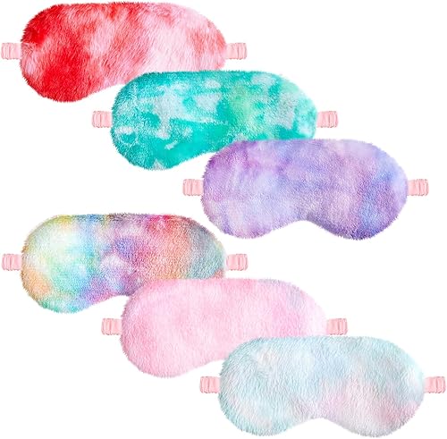 Vista 25 de Cuffbow 6 piezas de antifaz de felpa para dormir, de seda, para dormir, linda máscara de sueño, mullida, cómoda, para dormir, para viajes, fiestas