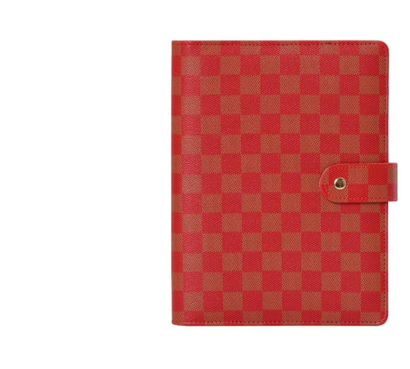 QWWQYDY Bookloose Leaf Notepad Loose-leaf Notebook Cover Stationery Hand Ledger Notebook Planner PU Leather Case For Noteook Binder Journal Binder(Chequer red,A6)