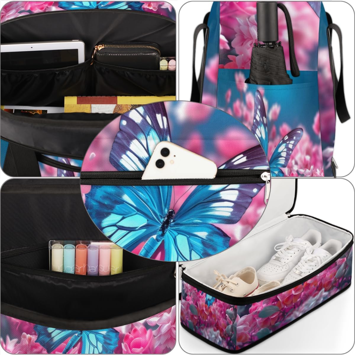 QsirBC Adorable Butterflies Decor Gym Bag for Women Duffle Tote with Shoes Compartment Men Weekender Duffel for Dance Travel Sports Swimming Overnight