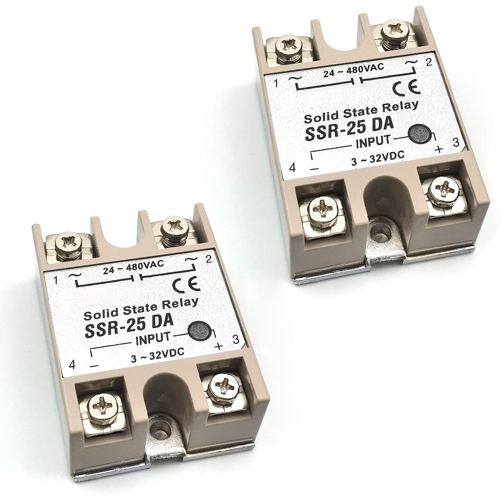FainWan 2pcs SSR-25DA Solid State Relay Single Phase Semi-Conductor Relay Input 3-32V DC Output 24-380V AC (SSR-25 DA) for Temp Controller Tool