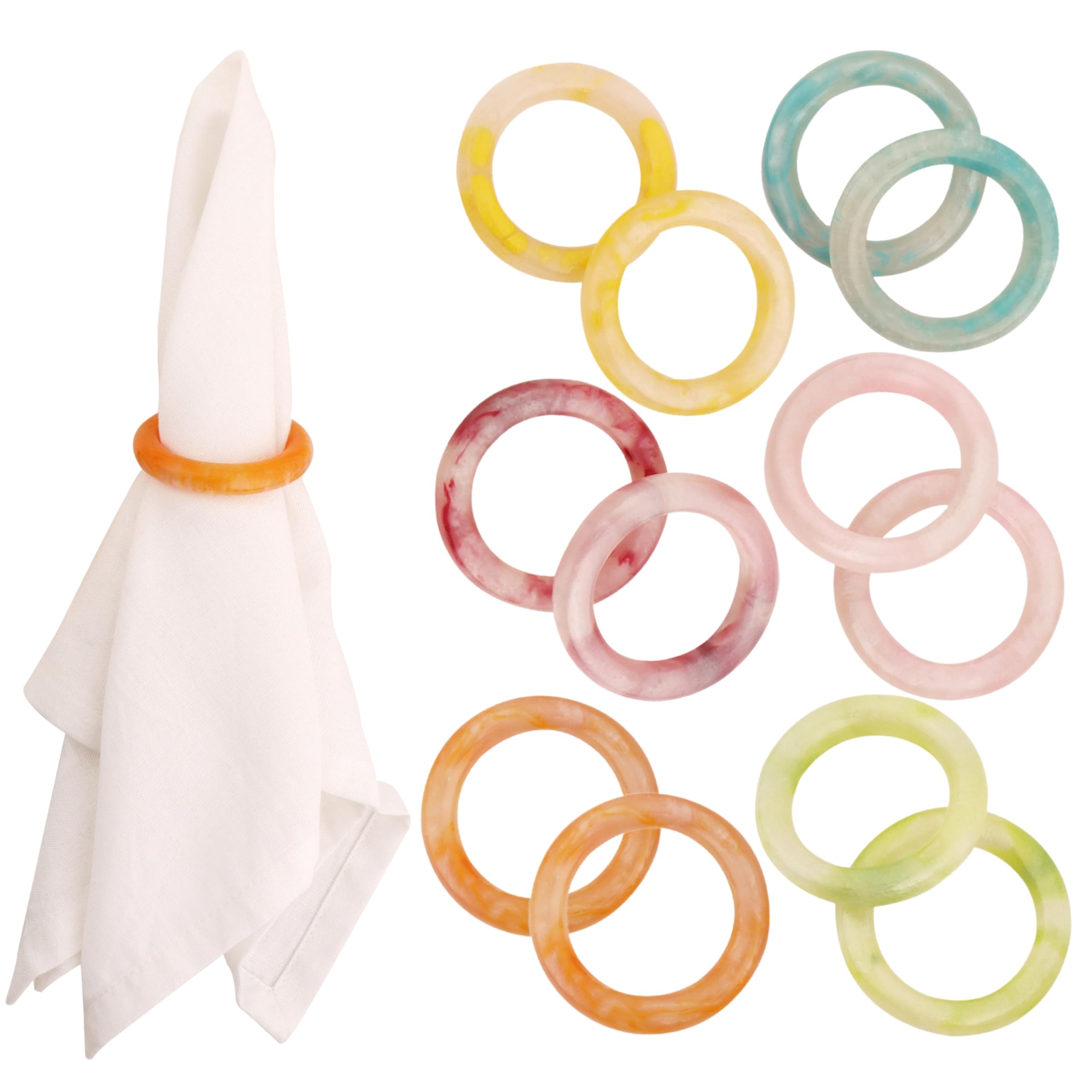 CLEENTABLE Napkin Rings Set of 12 - Epoxy Resin Napkin Holder Cuffs for Dinner Table Décor - Farmhouse Modern Serviette Rings for Weddings, Parties,