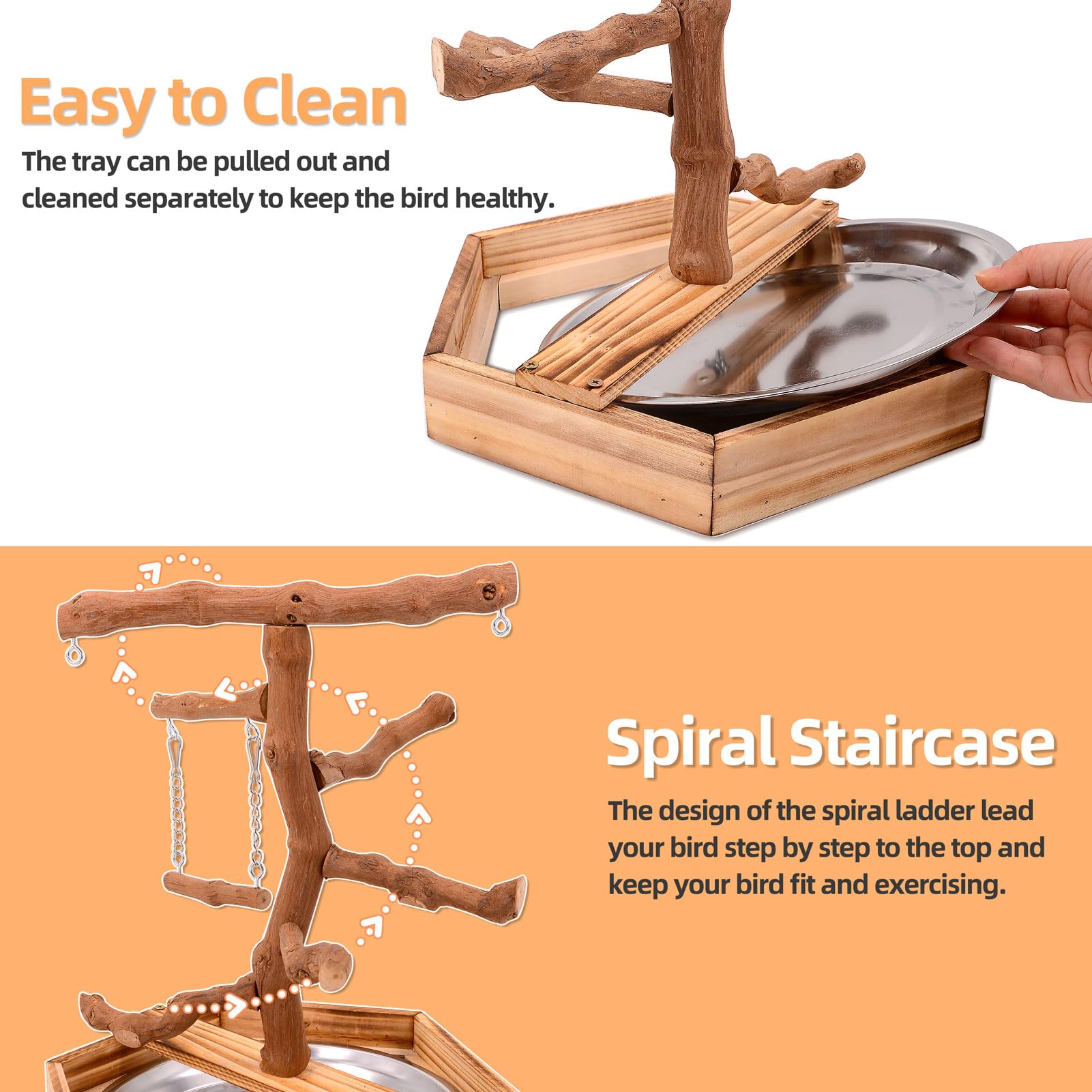 LIMIO Natural Grape Wood Bird Parakeet Playground - Perch Stand for Parakeets, Cockatiels, and Small Birds Toys - image 4