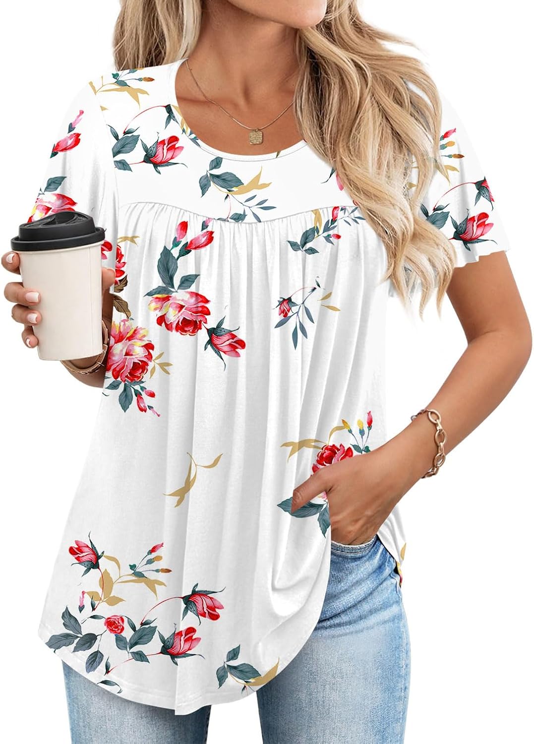 Anymiss Women's 2026 Spring Summer Tunic Tops Short Sleeve Loose Fit Shirts for Leggings Size M-3XL - Image 2