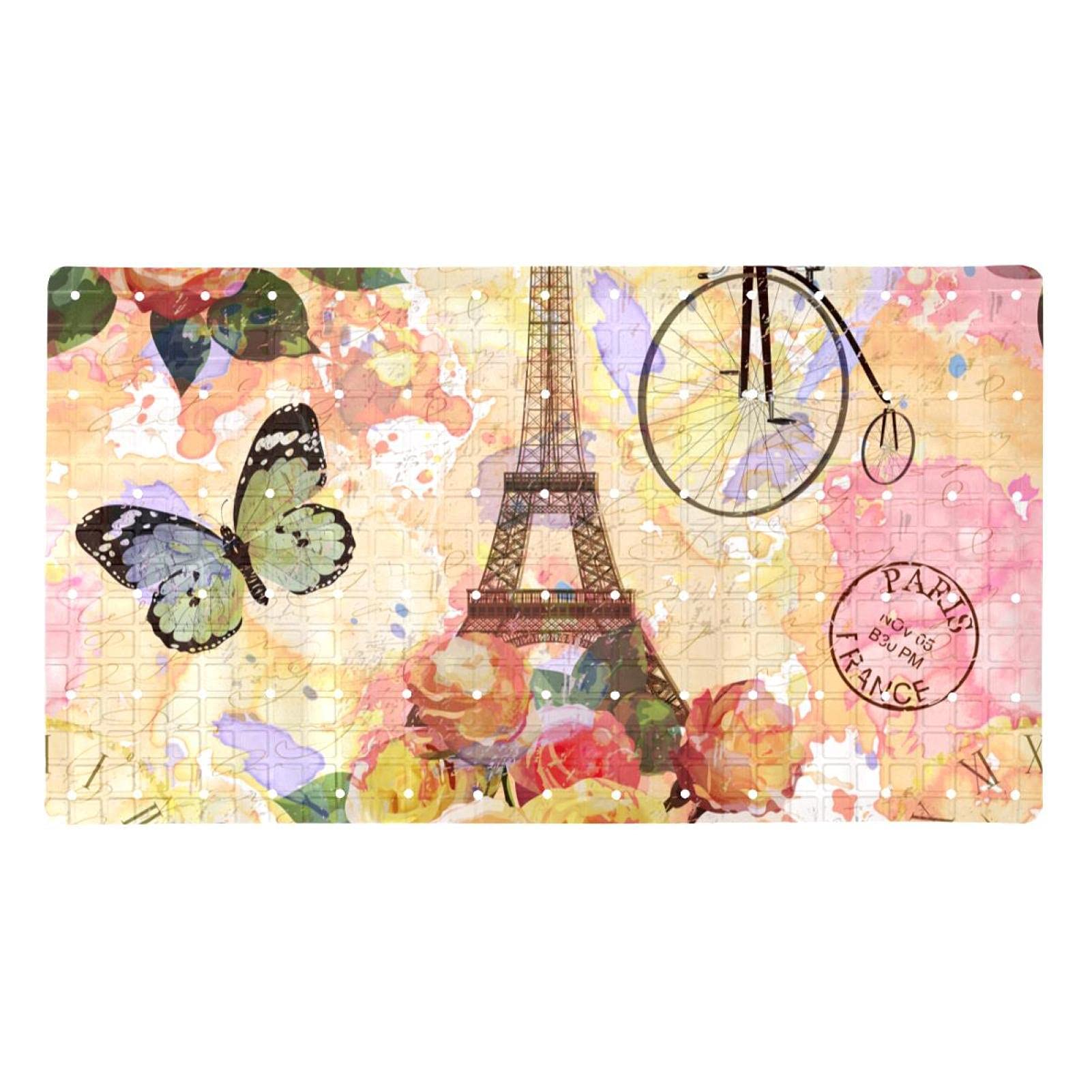 Tapis de bain antidérapant baignoire ventouses trous de drainage PVC Tour Eiffel vintage