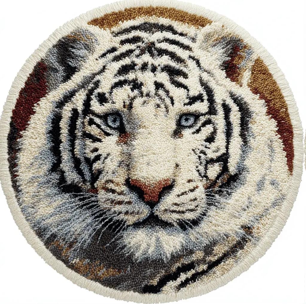 Round Latch Hook Rug Kits Tiger For Adults And Starter 50*50Cm