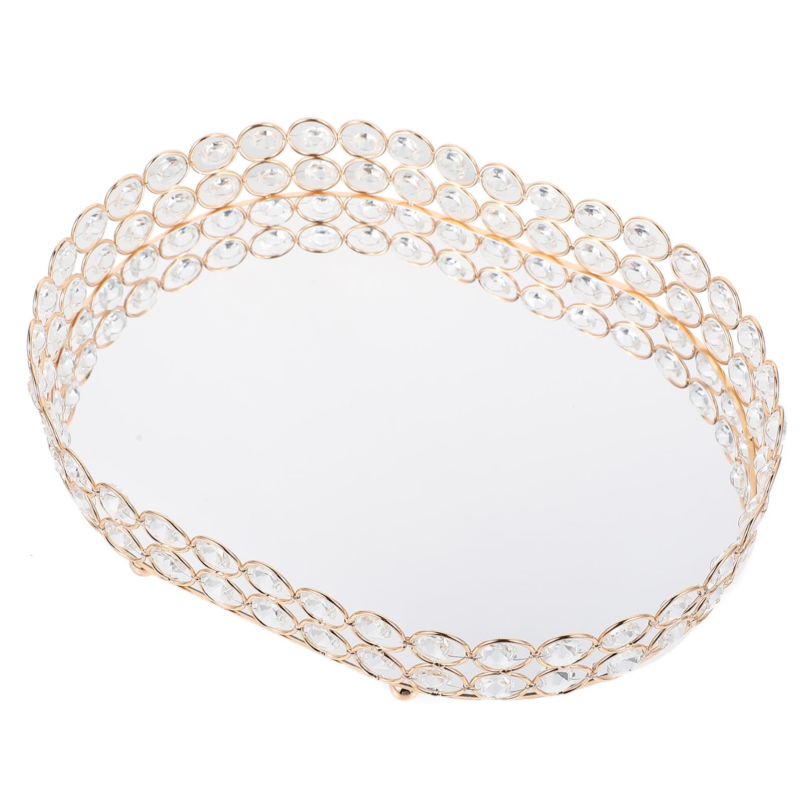 OUNONA Bandeja Decorativa Ovalada de Hierro y Cristal para Joyas, Dorada