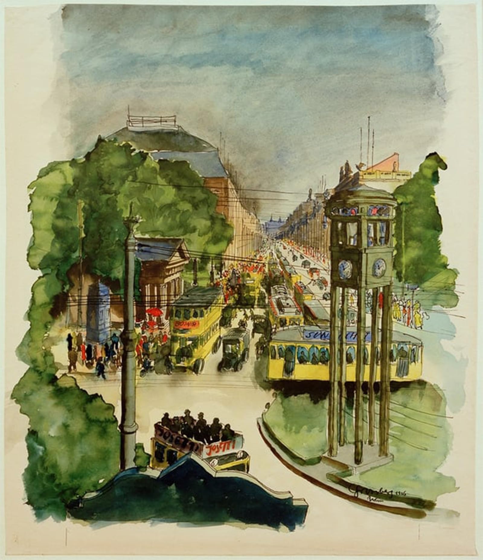 ARTXLXXBN Famous Print Painting Colorful Art Print Carl Grossberg Potsdamer Platz by Carl Grossberg Canvas Art Decorations for Home Decor 60x90cm