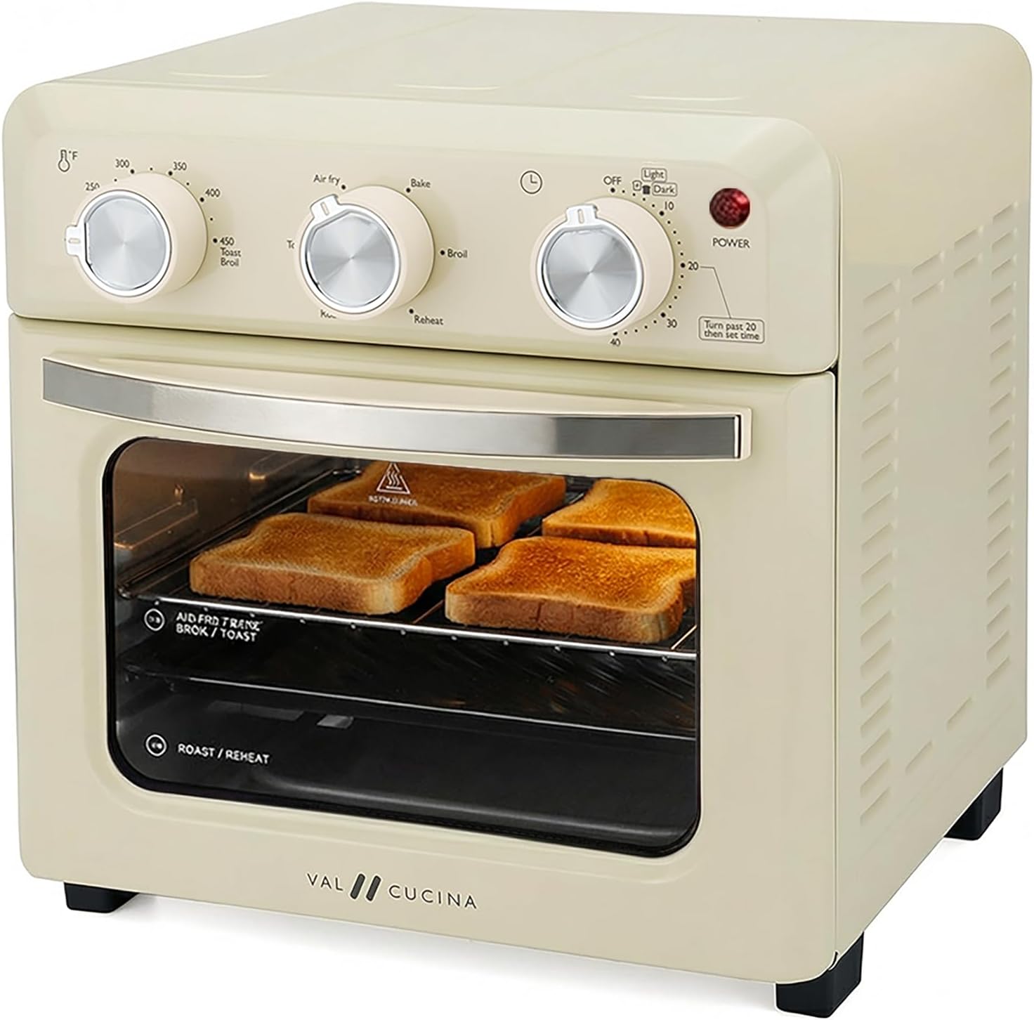 VAL CUCINA 6-in-1 Air Fryer Toaster Oven Combo: Compact 12.7QT Countertop Oven Fits 9" Pizza & 4 Toast Slices, Hexagon Heating, Retro Almond Yellow