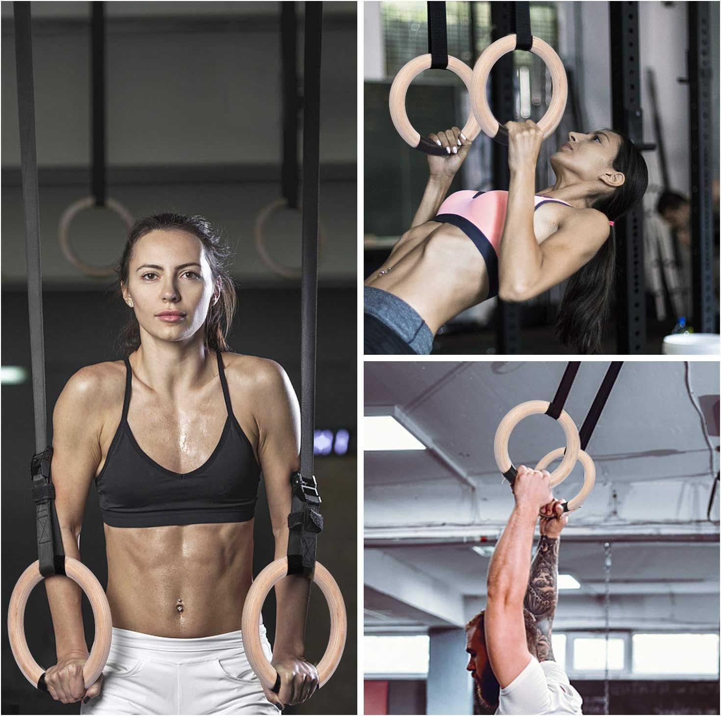 Newtion Wooden Professional Gymnastic Fitness Rings with 15ft Adjustable Buckle Straps Anti-Slip Sweat-Absorbent Hand Tape Exercise Rings for Cross-Training Workout, Gymnastics, Bodybuilding, Pull-Ups : Sports & Outdoors