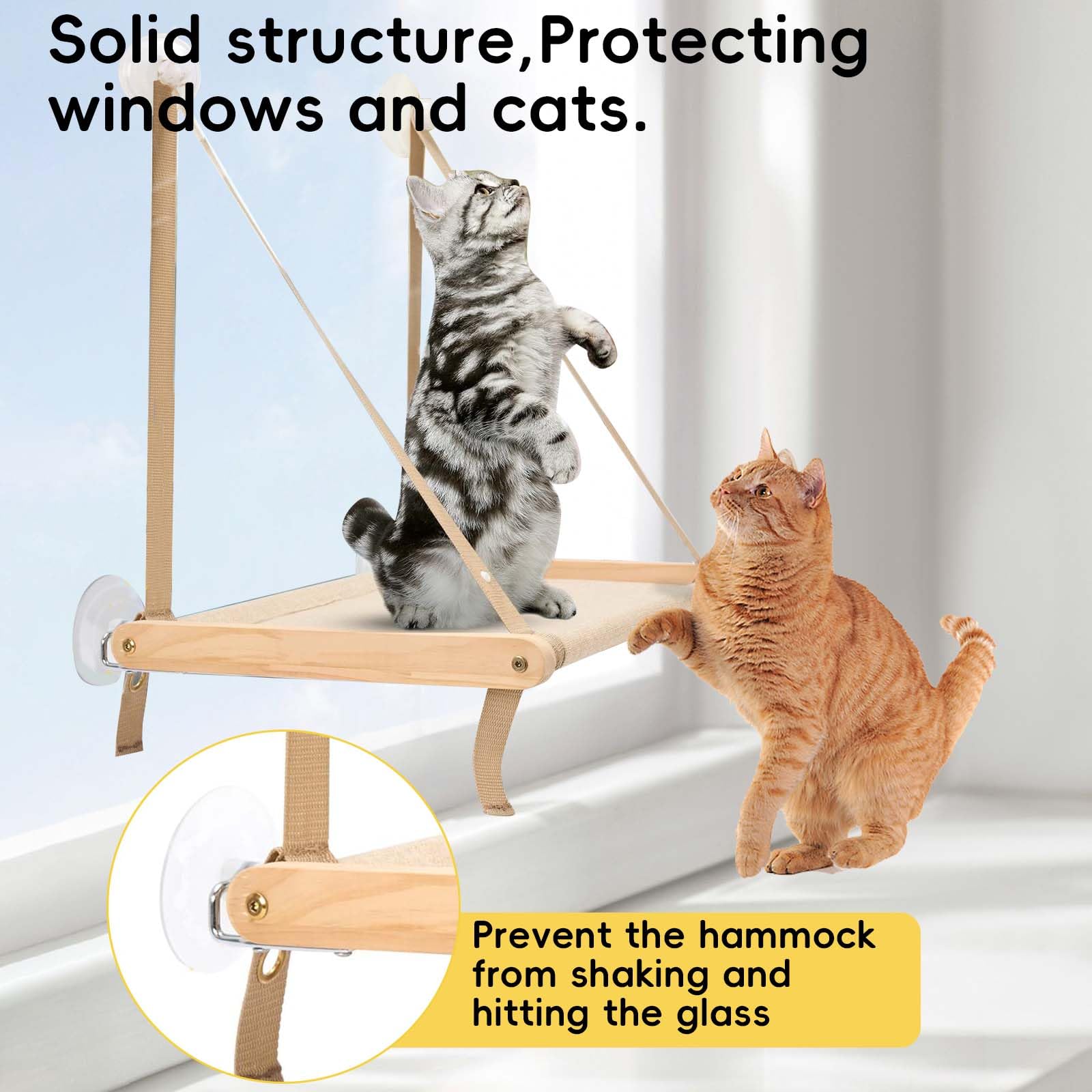 Chat Hamac pour Chat Jusqu'à 18 kg, Chaise Longue 360° Kaki Lavable avec Ventouse Forte, 50 x 38 cm