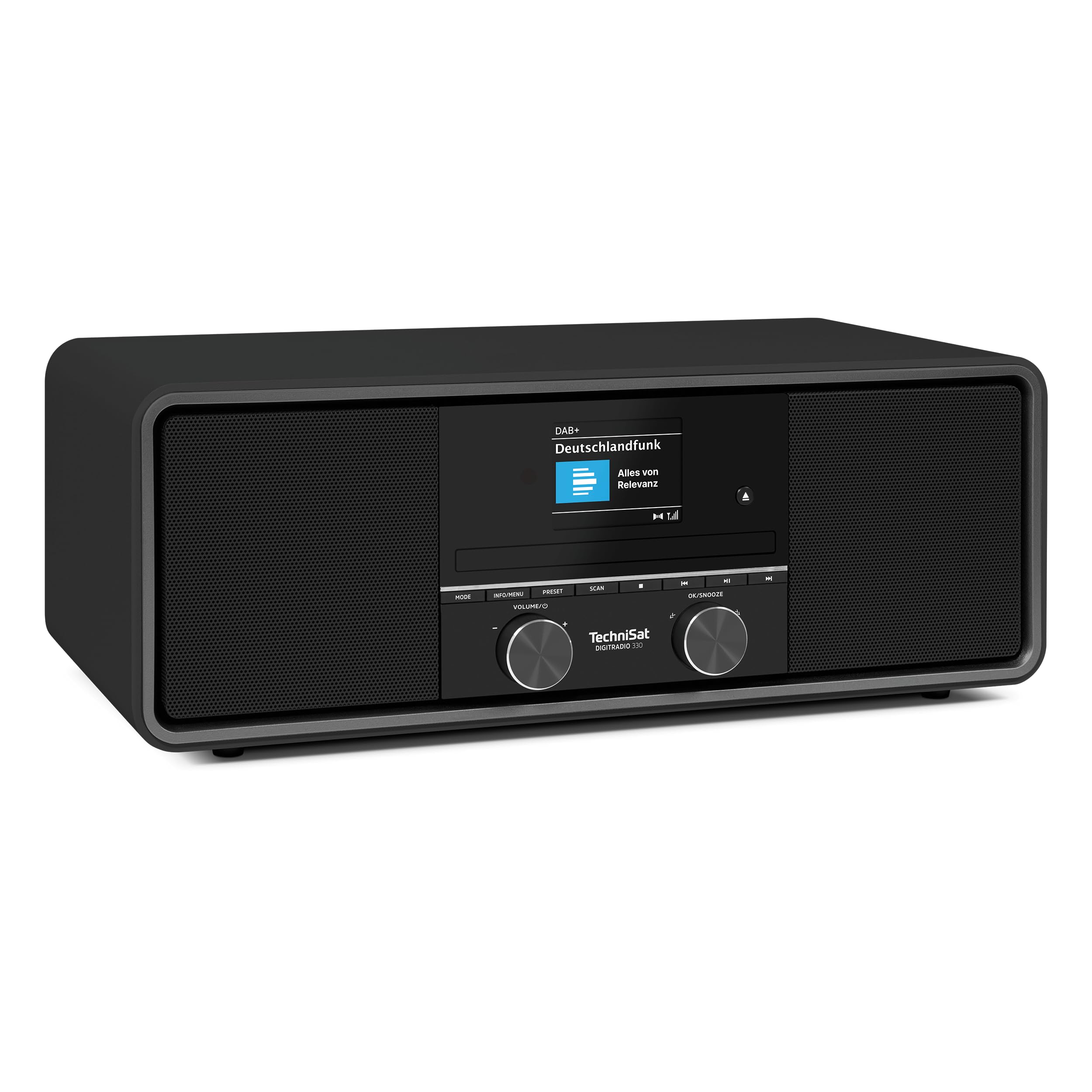 TechniSat DIGITRADIO 330 – radio stereo DAB+ FM z odtwarzaczem CD (Bluetooth 5.3, odtwarzanie MP3 z USB i funkcja ładowania, kolorowy wyświetlacz 2,4", budzik radiowy, pilot) czarne