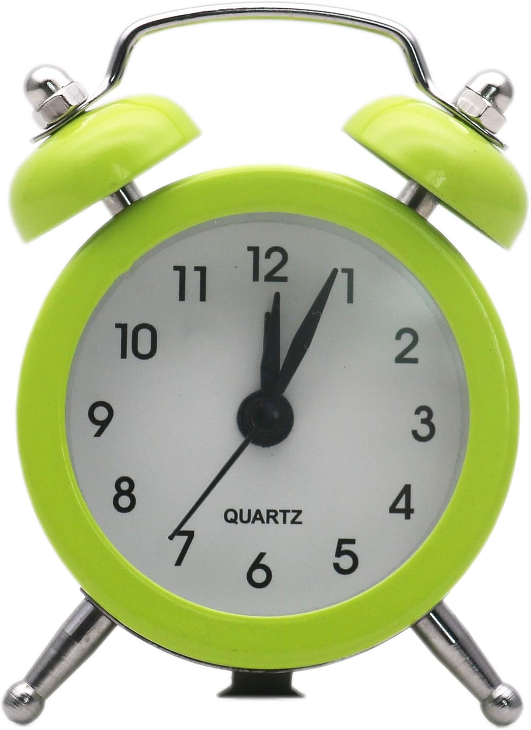 SHISI Mini alarm clock cute cartoon round portable metal clock family travel and exam alarm ticking (green)