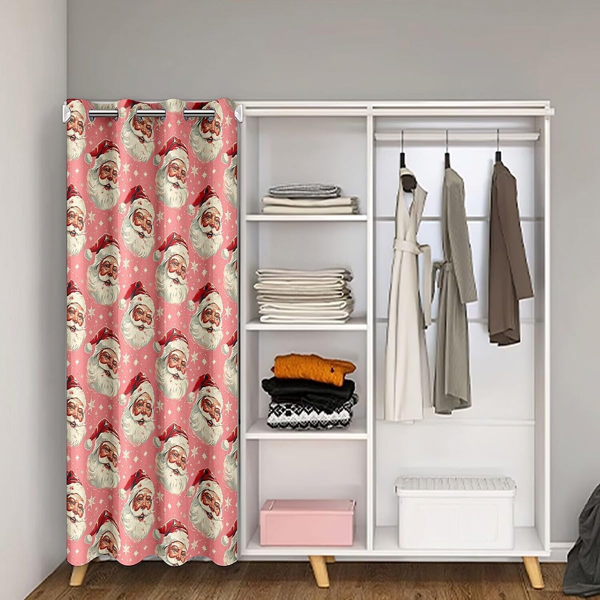 Santa Claus Door Curtain Cartoon Stars Snowflake Winter Doorway Curtain Privacy for Kids Girls Teens Women Pink Christmas Rustic Style Curtain Drape for Bedroom Door Window 60" W X 80" L