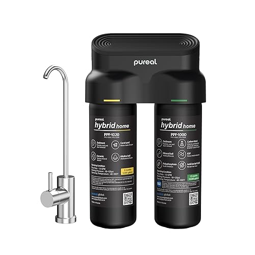 Pureal Hybrid Home PPU-1020D - Sistema de filtro de agua de 2 etapas para debajo del fregadero, 10 K galones, NSFANSI 42 y 372, filtro de