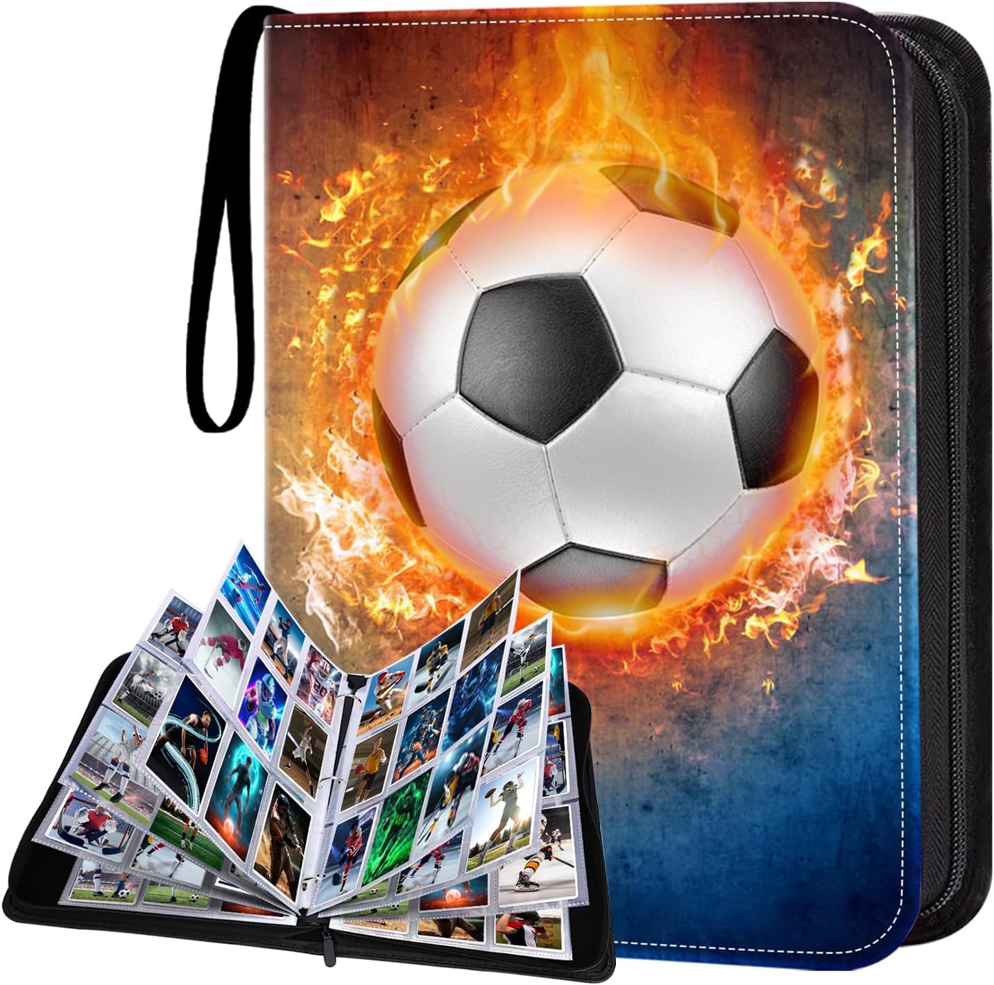 HESTECH 900 Pockets Soccer Card Binder, Trading Card Binder 9 Pocket with 50 Removable Sleeves for Football Baseball or Game Sports Trading Cards, 3 Ring Card Holder Binder, Collector Storage Album