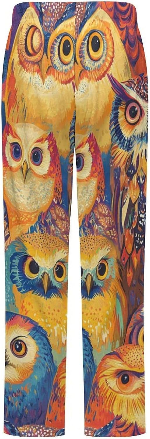 Owls Ethnic Style Flannel Pajama Pants Women Soft Fleece Sleep Pj Lounge Bottoms