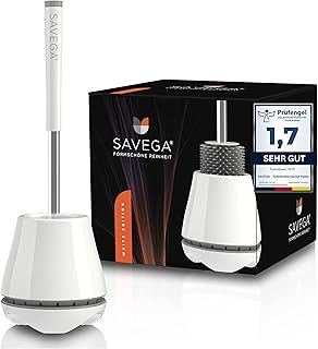 SAVEGA® Das Original - Innovative Toilettenbürste aus Silikon – Klobürste mit Halter – Hochwertiges WC-Bürsten Set – Antibakterieller Klobürstenhalter in weiß - grau – rund