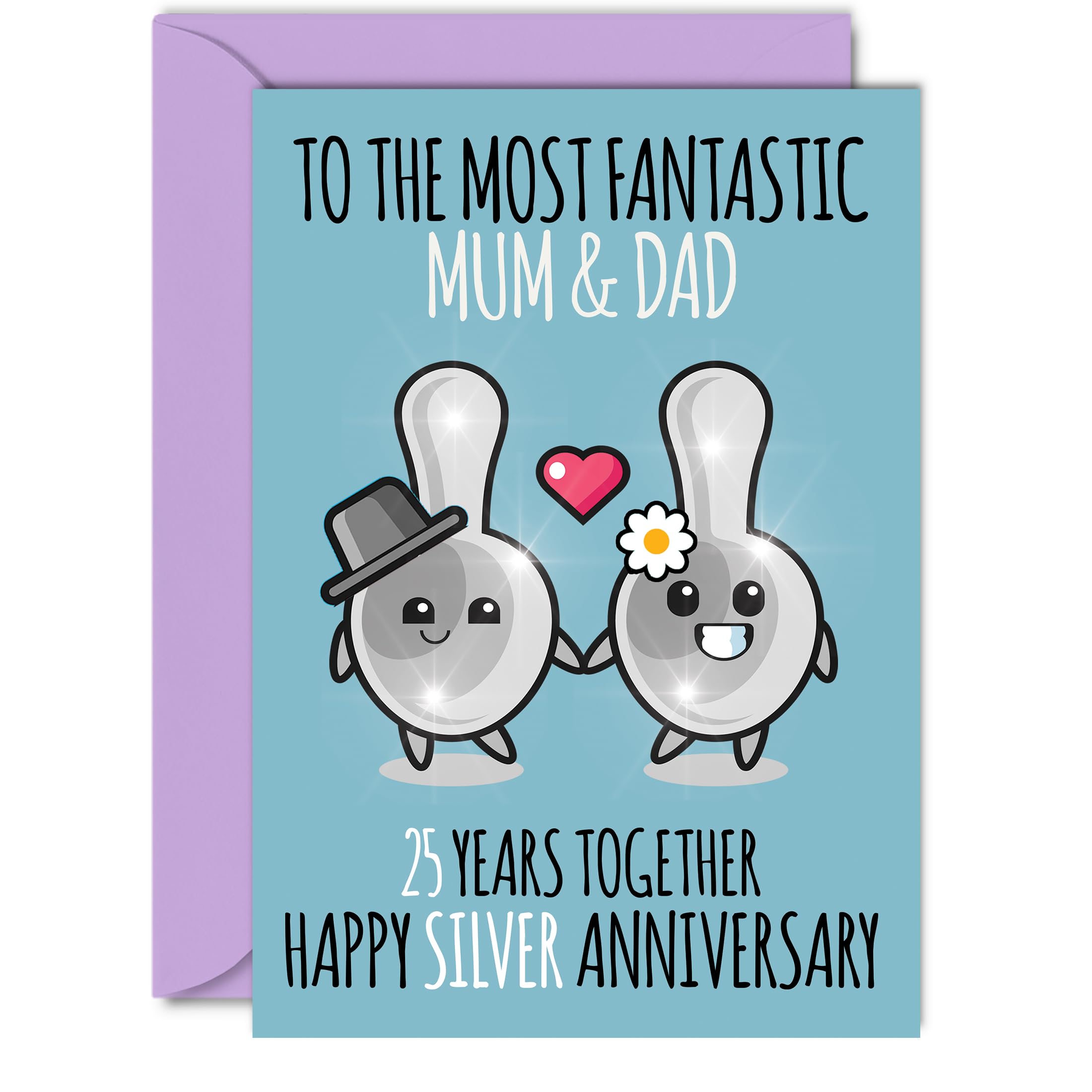 Cute Silver Anniversary Card for Mum & Dad - 25 Years Together - Happy 25th Wedding Anniversary Cards for Dad Mum, A5 Greeting Cards Anniversaries