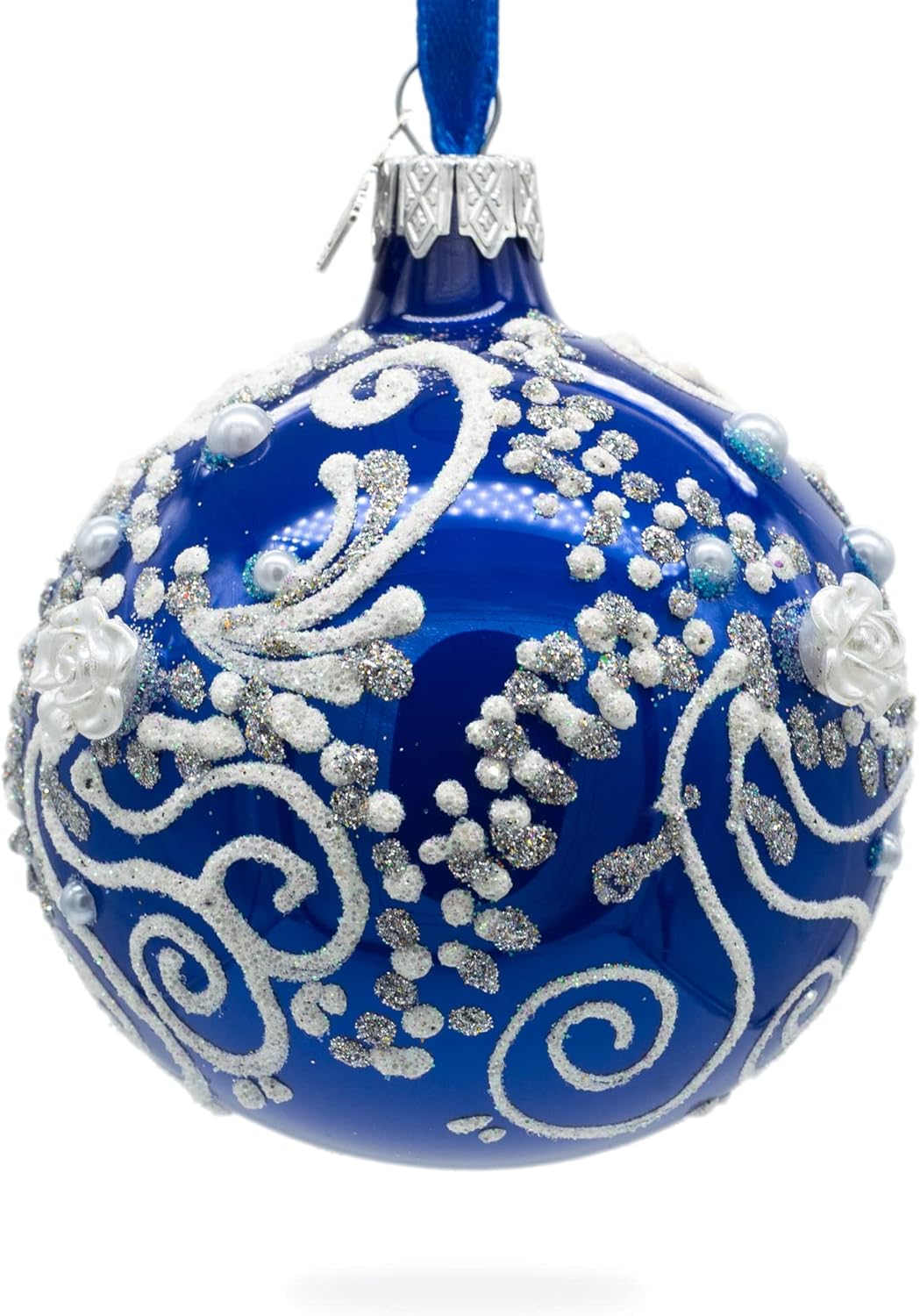 Snow Swirls on Blue Glass Ball Christmas Ornament 3.25 Inches - Image 6