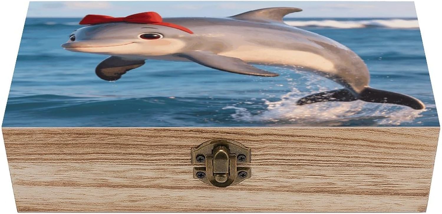 Cute Dolphin Gift Wood Box Rectangular Organizer Box