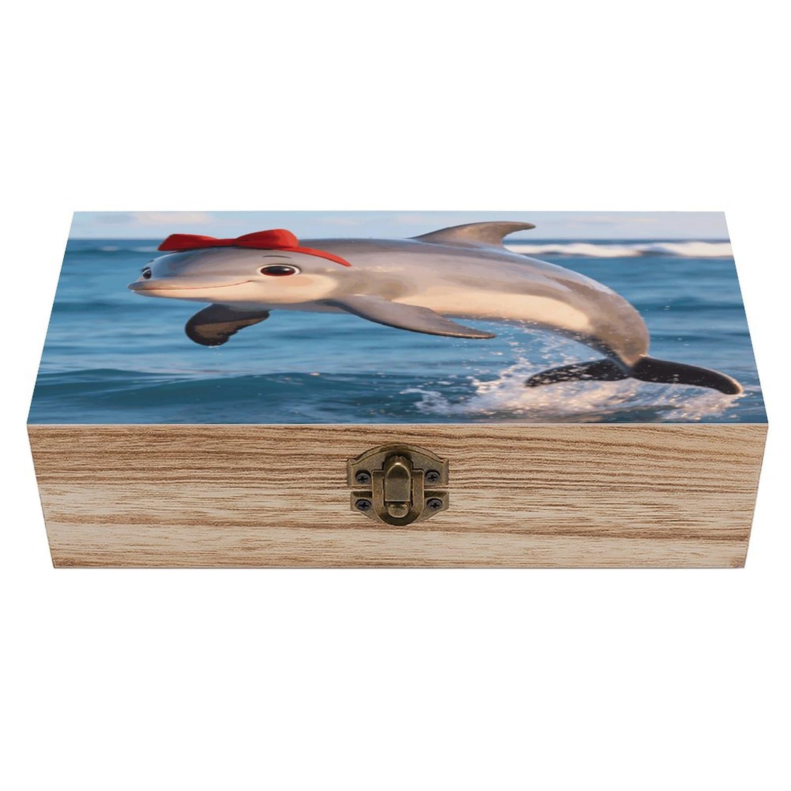 Khauerbc Men's Style Cute Dolphin Gift Locked Wooden Keepsake Box With Hinged Lid For Crafts And Photo Storage,Keepsake Box Jewellery Organiser Unique Gift Ideas For & Wo