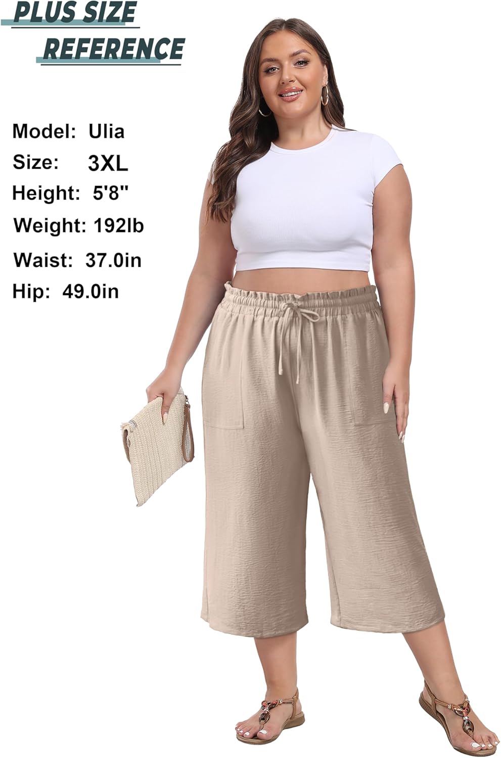 Lepunuo Women's Wide Leg Capri Pants High Waisted Palazzo Pants Adjustable Casual Tie Knot Pants with Pockets - Image 5