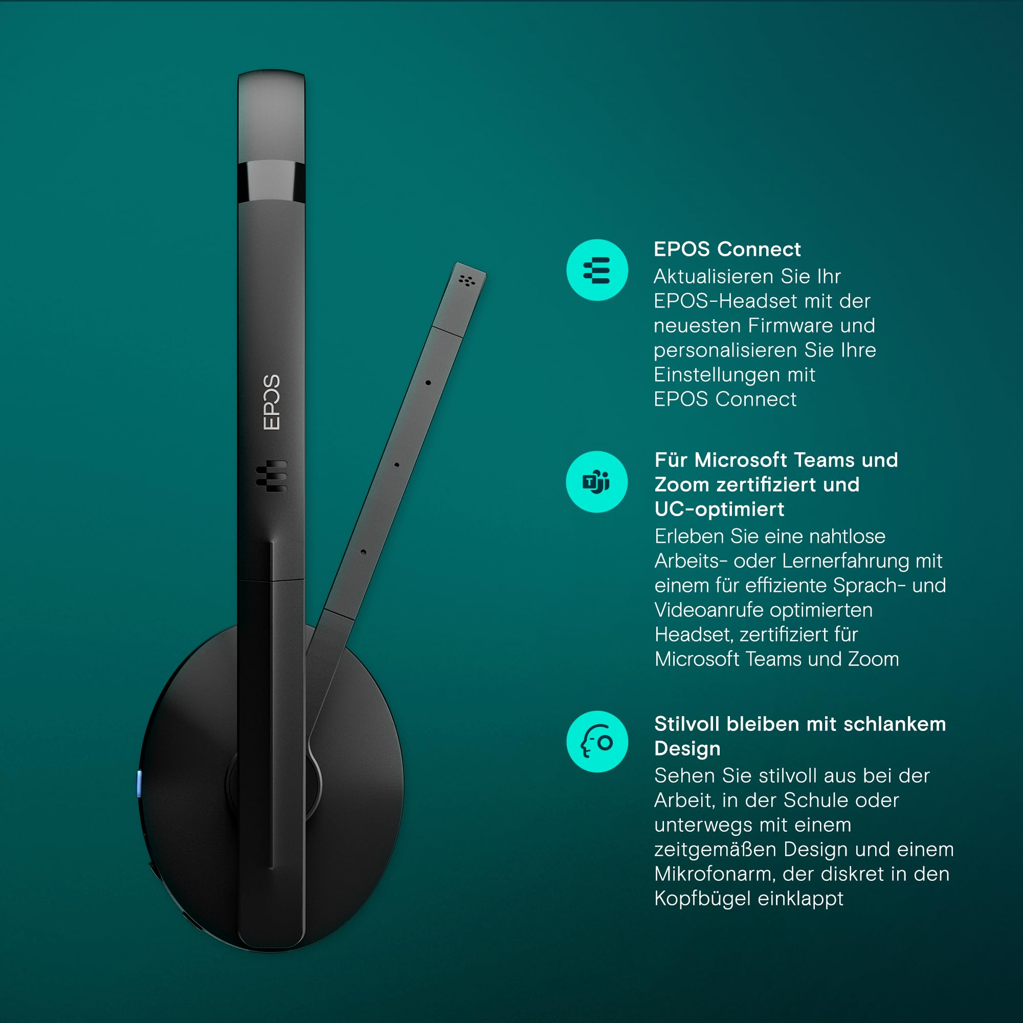 EPOS C20 Serie Wireless Headset: Multi-Geräte-Konnektivität, Bis zu 27h Akkulaufzeit, Microsoft Teams und Zoom Zertifiziert, Elegantes Design, On-Ear Komfort, Perfekt für Arbeit und Studium