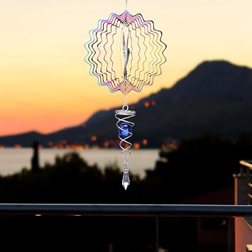 Lpraer Hanging Wind Spinner 6 Inch Stainless Steel 3D Colorful Kinetic Mandala Wind Spinner With Ball Spiral Tail for Outdoor Yard Garden(Hummingbird)