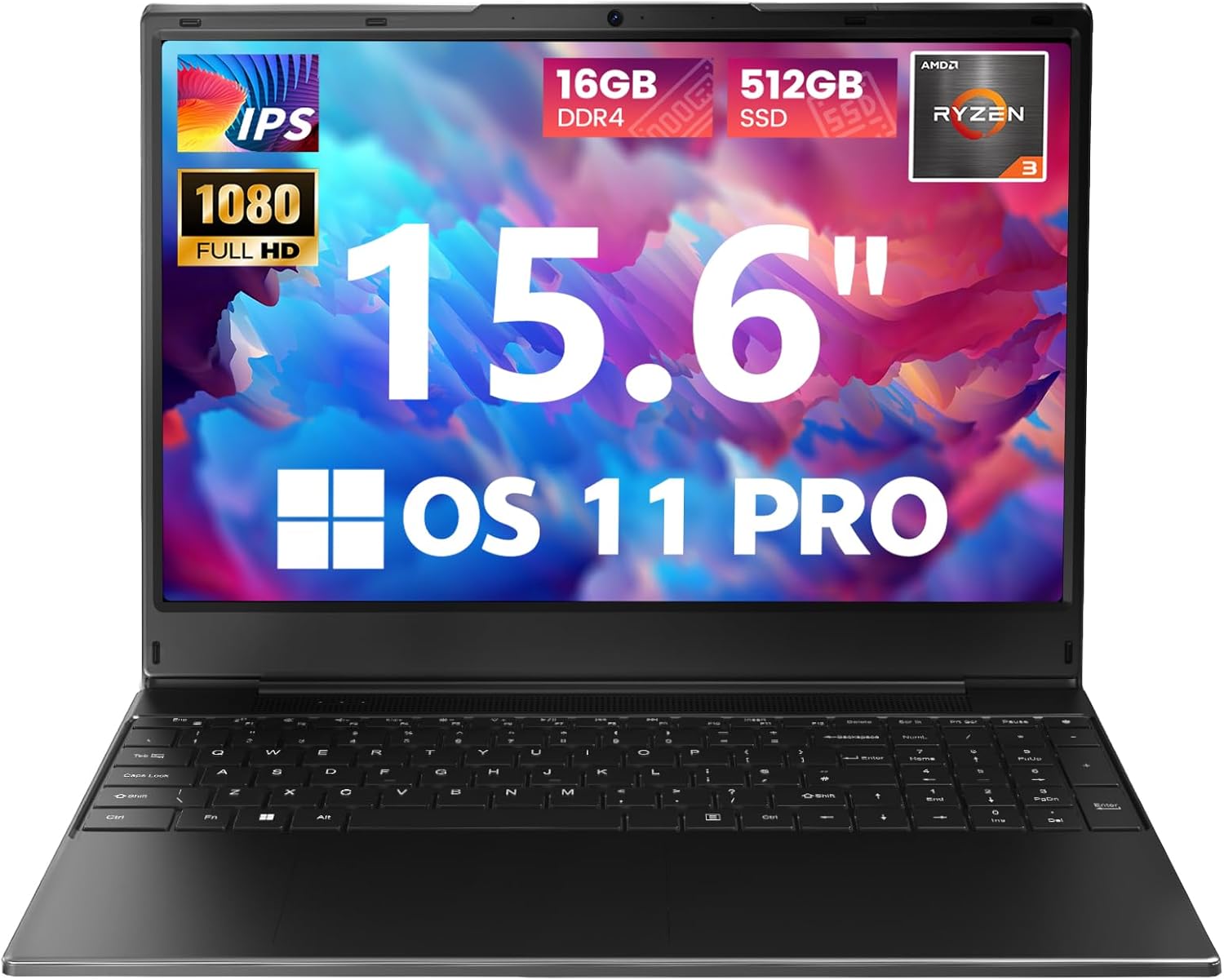 15.6 inch FHD Laptop Computer-AMD R3 3200U Processor (Up to 3.5GHz) Laptop, 16GB RAM 512GB SSD Notebook Computer, Dual-Band WIFI, Numpad, Full Function Type-C, Support WiFi 5, BT5.0, 4500mAh Black