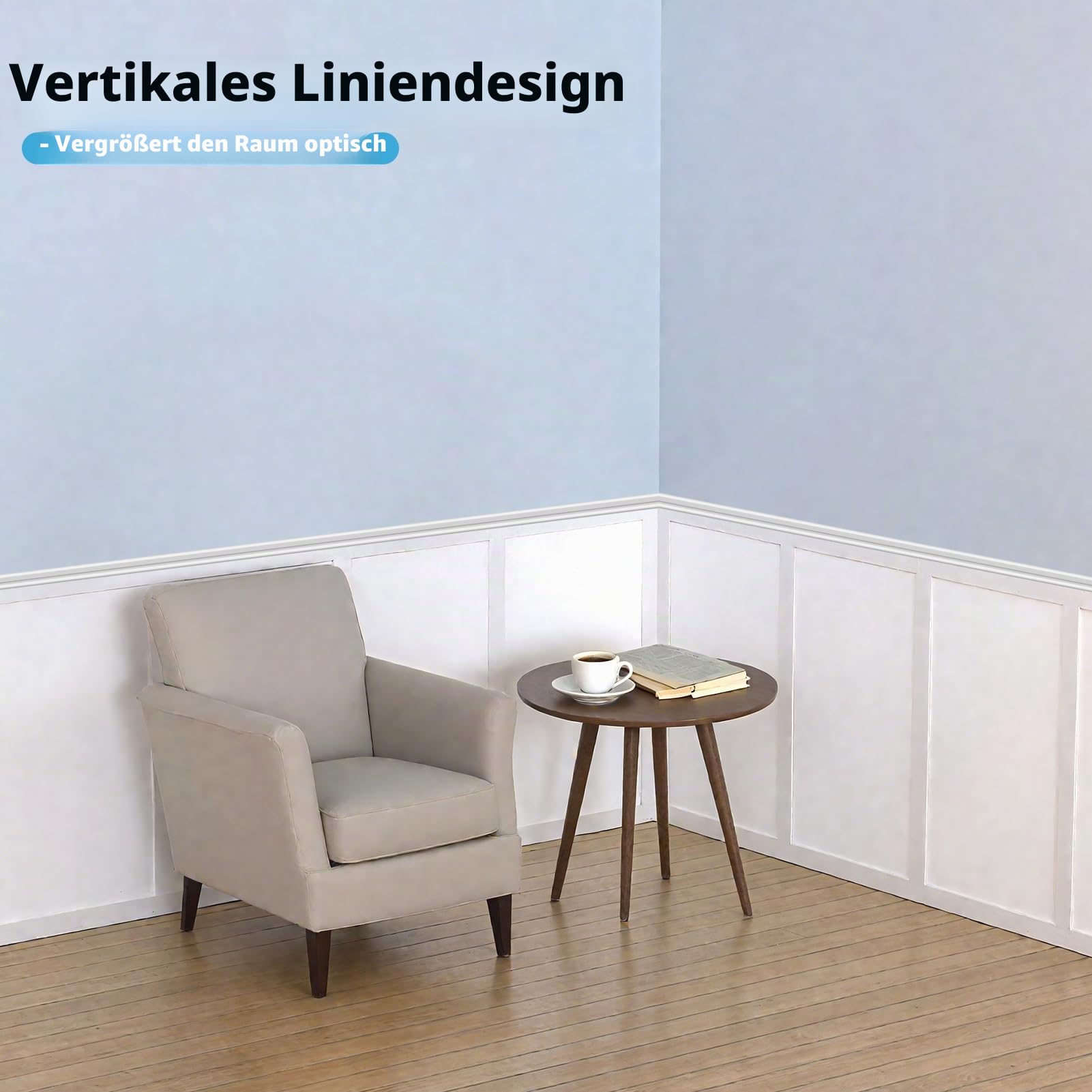 Art3d Board & Batten Fertig-Paneel, 480 x 137 cm MDF Akzentwand Verkleidung, lackierbares Wandpaneel für Wohnzimmer, Schlafzimmer und Küche, inkl. Zierleisten und Montageleisten
